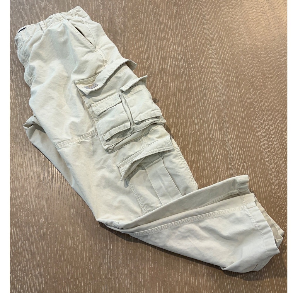 Zara Mens 34 Beige Multi Pocket Utility Cargo Pants Straight Leg OutdoorWorkwear